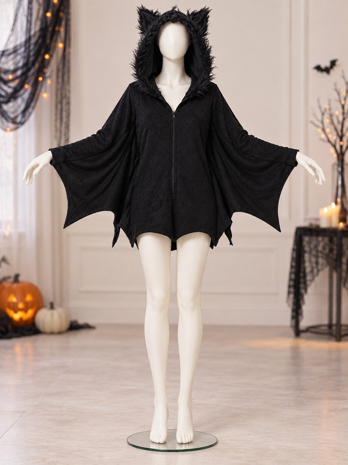 Black Vampire Costume with Hood and Ears