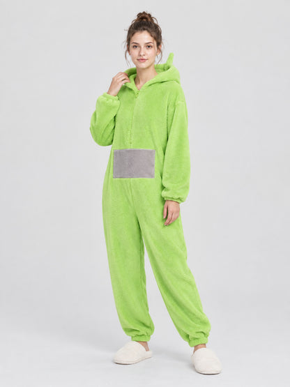 Light green insulated hooded pajama jumpsuit