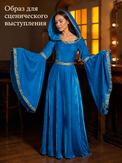 Women's Medieval Hooded Dress with Belt Costume Dresses detail