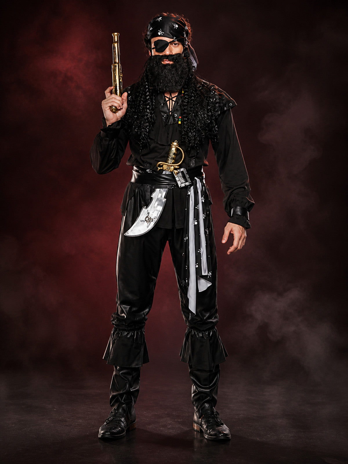 Pirate Costume with Faux Beard and Eyepatch main product view