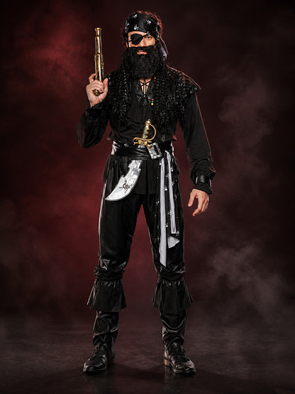 Pirate Costume with Faux Beard and Eyepatch main product view