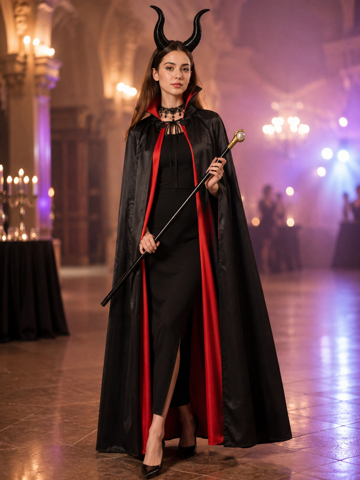 Costume set with a cape, horned headband, and wand lifestyle view