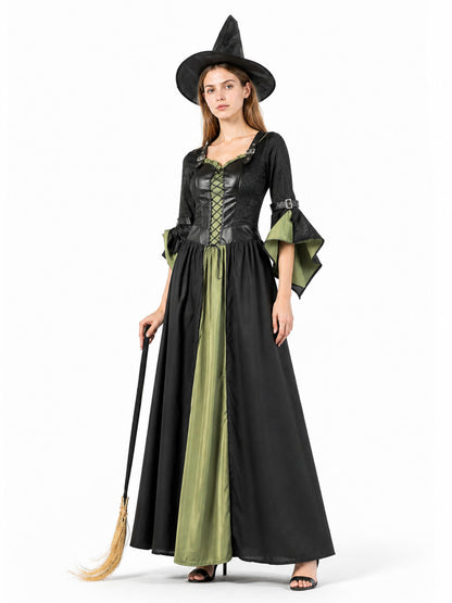 Black Witch Dress with Flared Sleeves for Halloween Costume Dresses detail