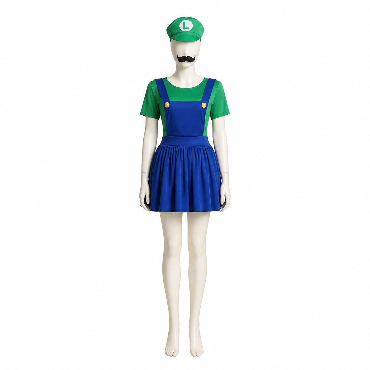 Luigi Costume Jumpsuit with Hat and Beard for Halloween Costume Headwear detail