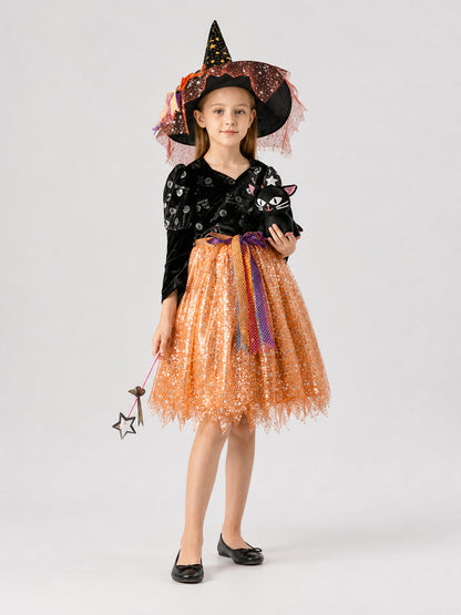 Children’s Witch Costume: Skirt, Hat, Wand, and Kitten product detail
