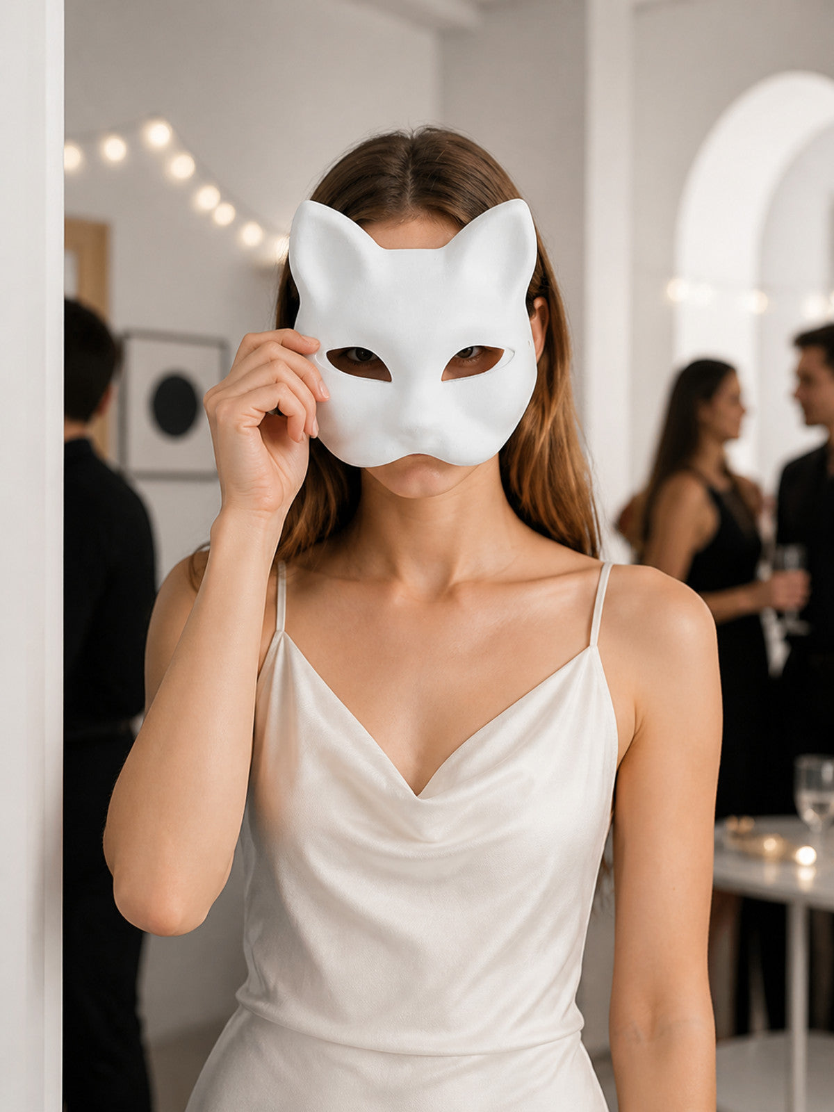 White Carnival Mask with Cat Ears for Cosplay lifestyle view