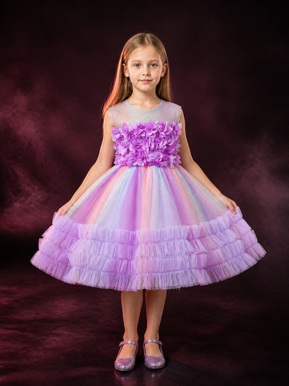 Toddler Girls' Multicolor Princess Dress with 3D Floral Ruffles main product view