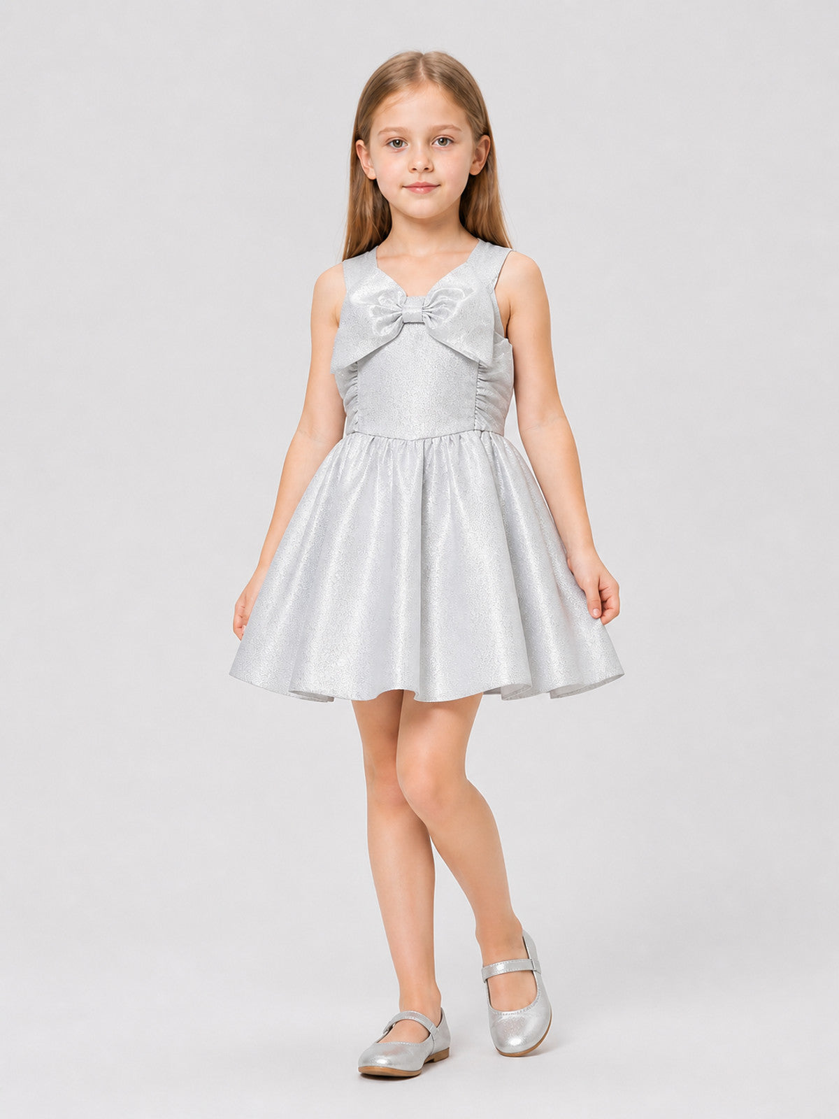 Silver Dressy Dress with a Bow and Full Skirt Costume Dresses detail