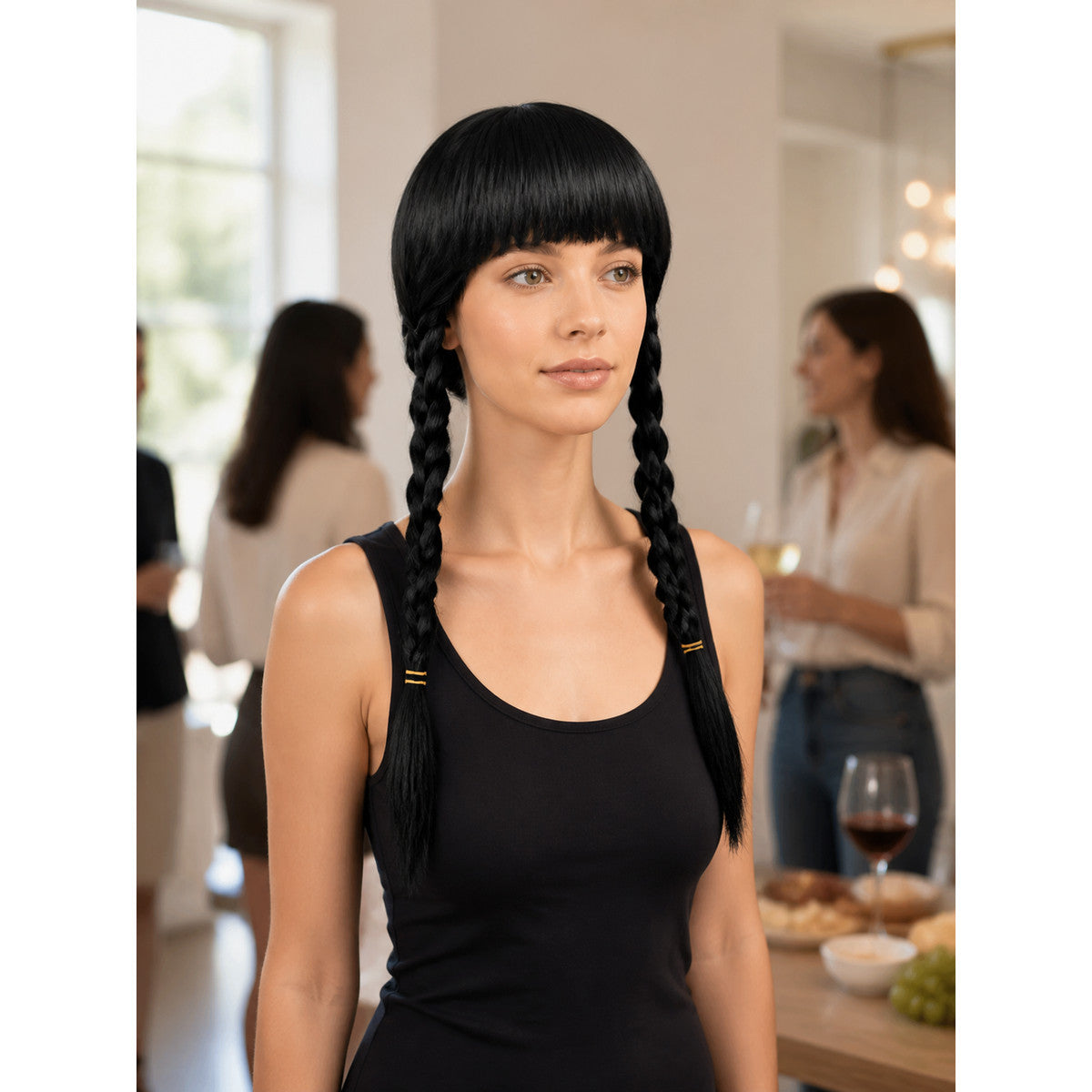 Black Carnival Wig with Long Braids and Bangs lifestyle view