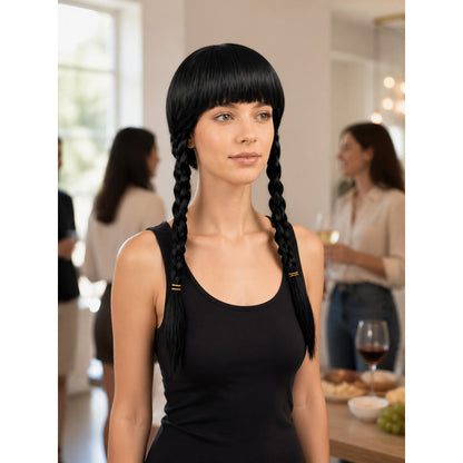 Black Carnival Wig with Long Braids and Bangs lifestyle view