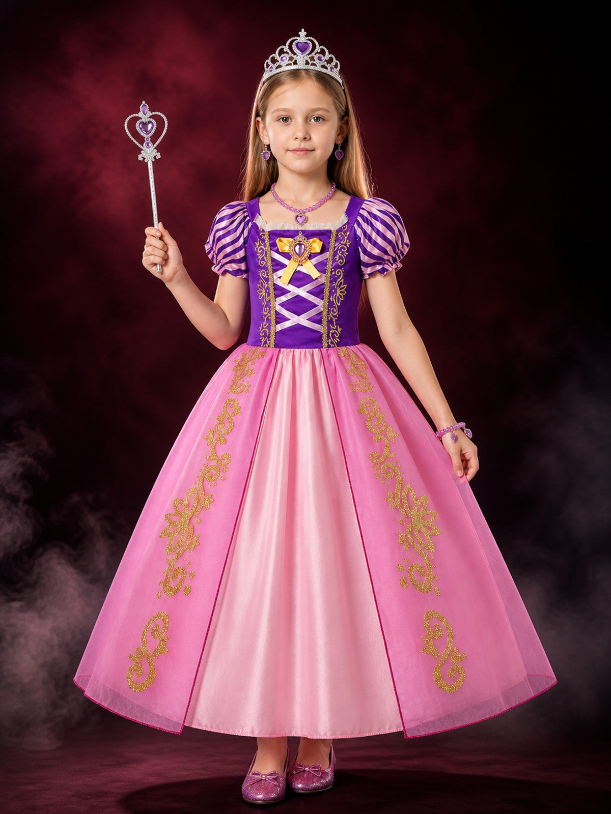 Girls Princess Tutu Dress Costume Set with Crown, Wand & Jewelry for Halloween main product view
