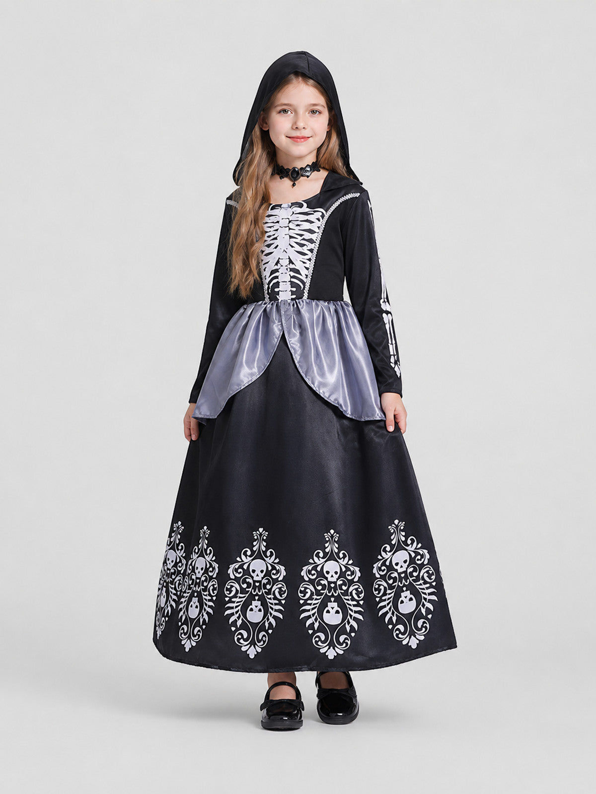 Children's Halloween Dress Costume with Hood and Skeleton Costume Dresses detail