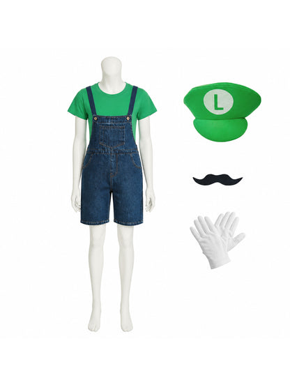 Luigi Children's Costume: T-Shirt, Overalls, and Hat Costume Headwear detail