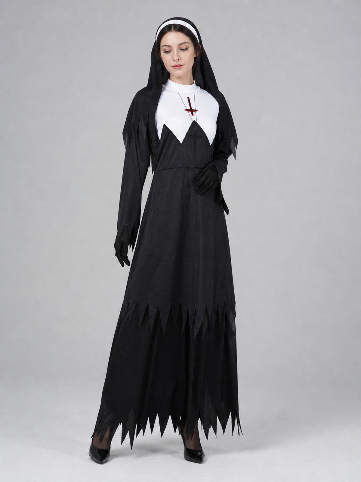 Zombie cosplay costume with a black cassock
