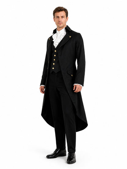 Black Gothic Victorian Tailcoat with Gold Buttons