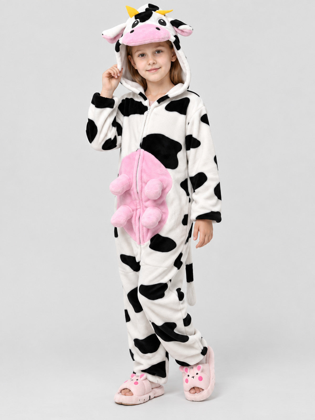 Cow Print Hooded Pajama Jumpsuit