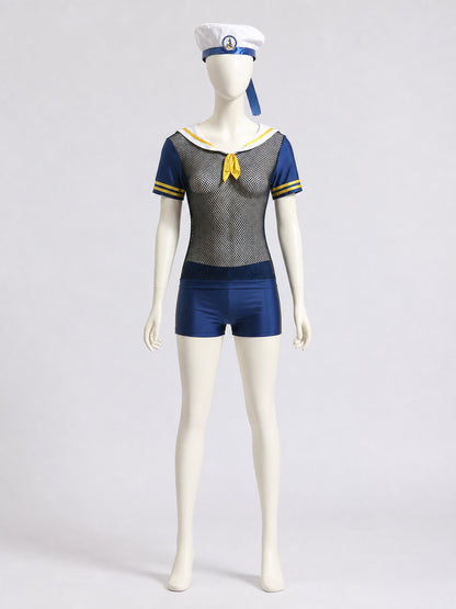 Nautical-Style Mesh Romper Shorts product detail