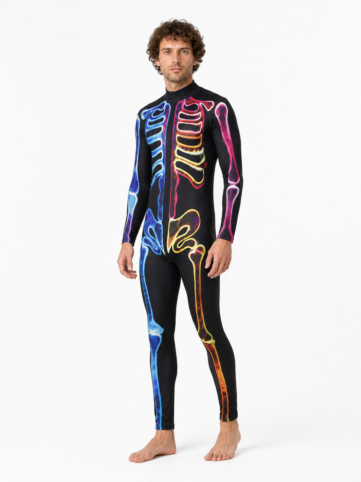Skeleton Jumpsuit, Colorful Print, High Collar product detail