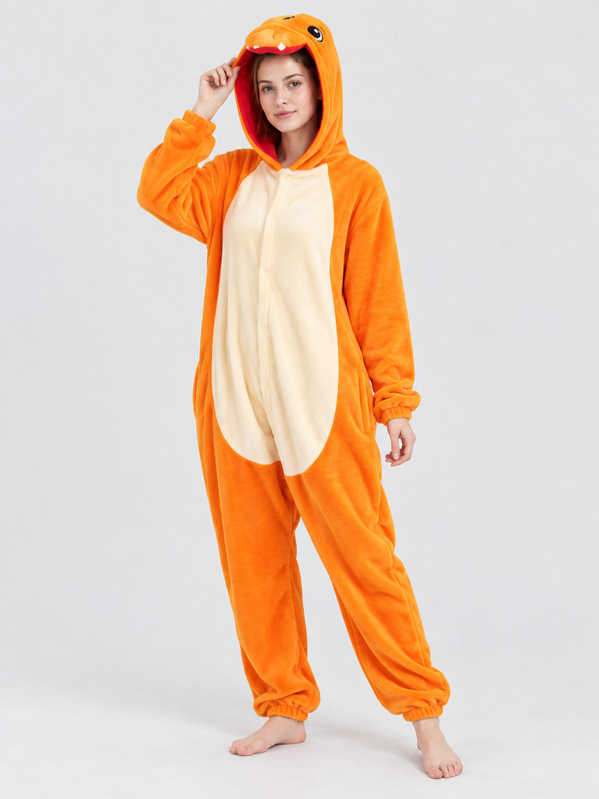 Orange Kigurumi Pajama with Hood and Light-Colored Insert