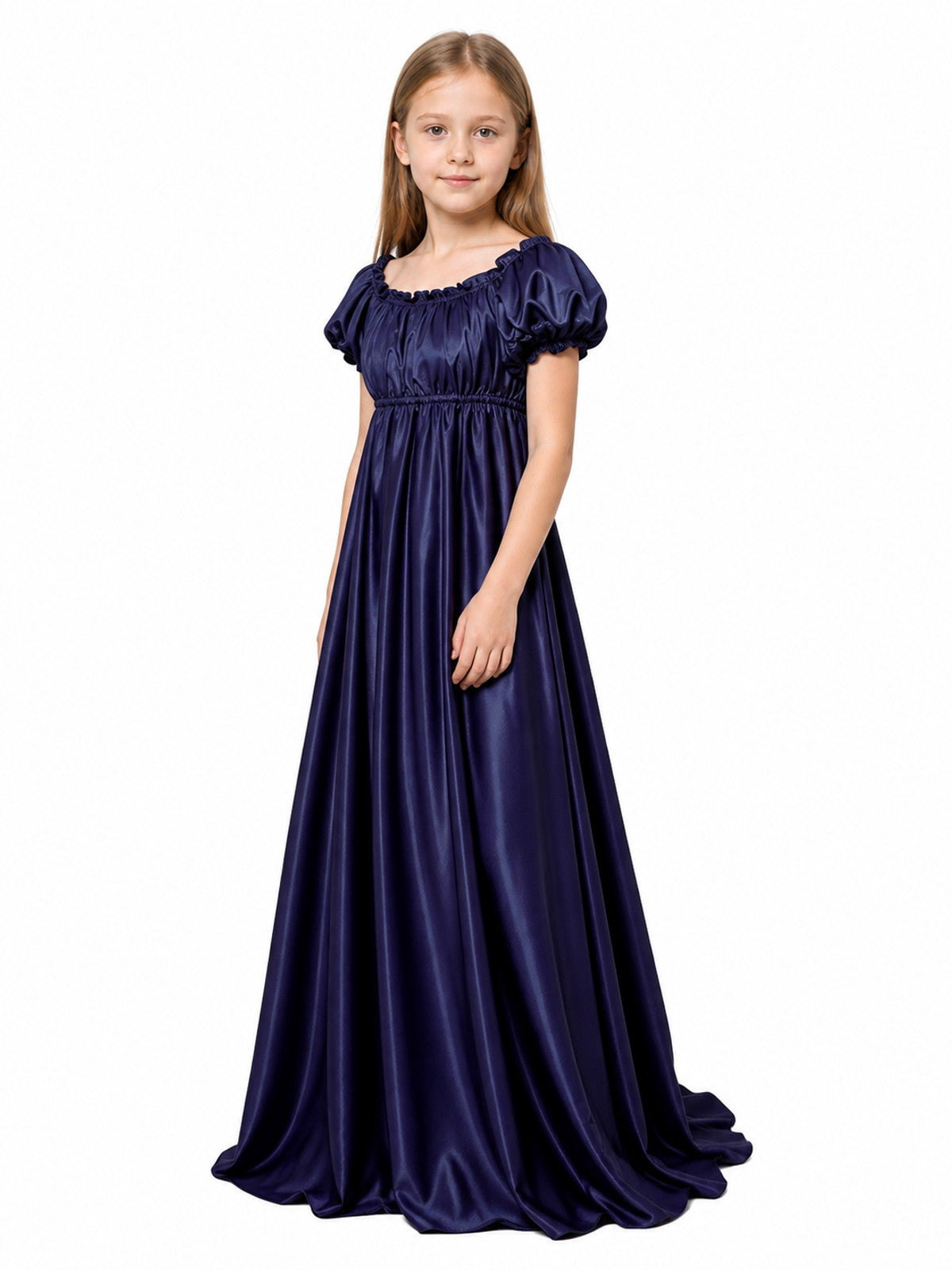 Dark Purple Dress with a Train and Puff Sleeves
