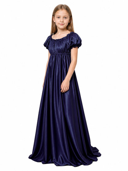 Dark Purple Dress with a Train and Puff Sleeves