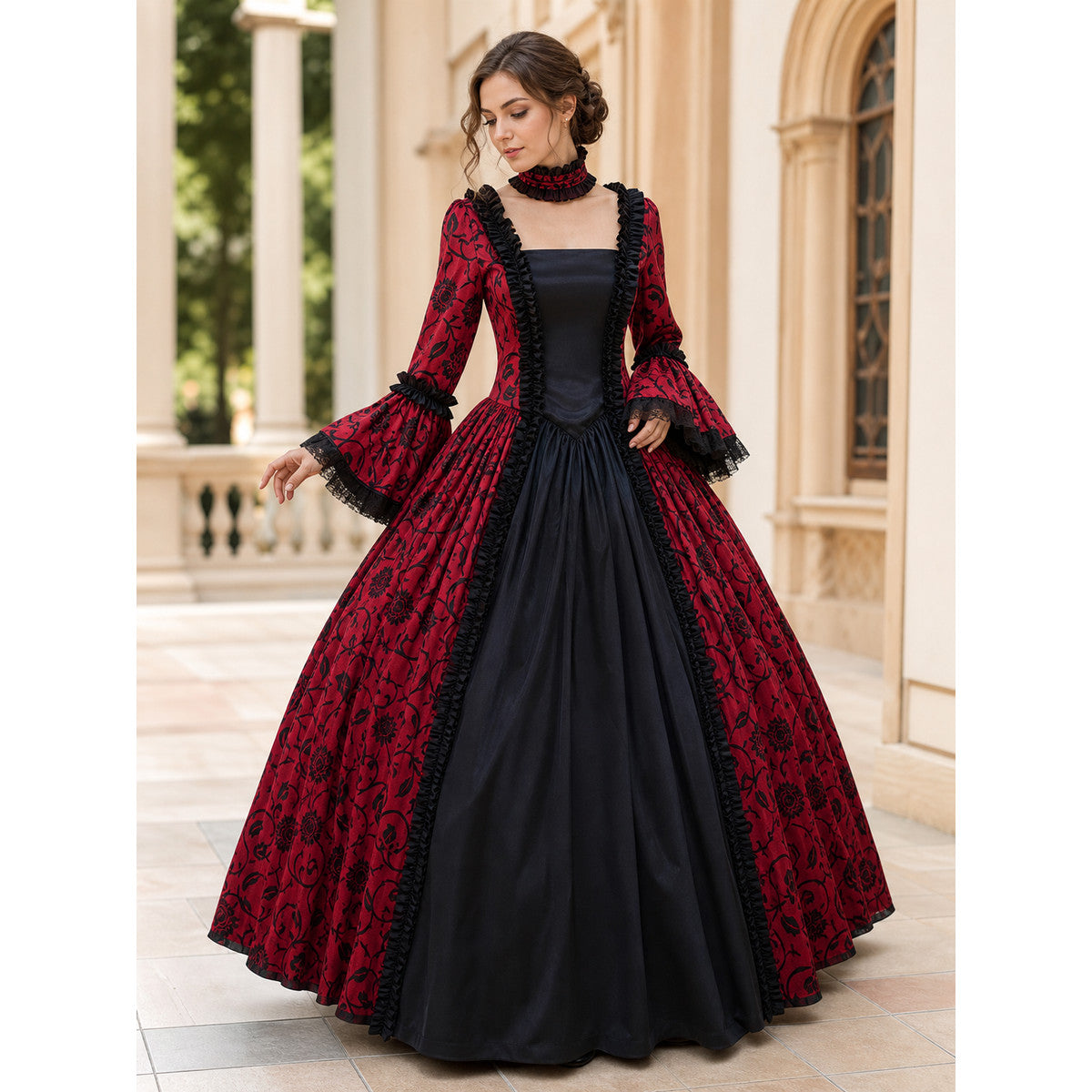 Gothic Victorian-Style Dress with Ruffles lifestyle view