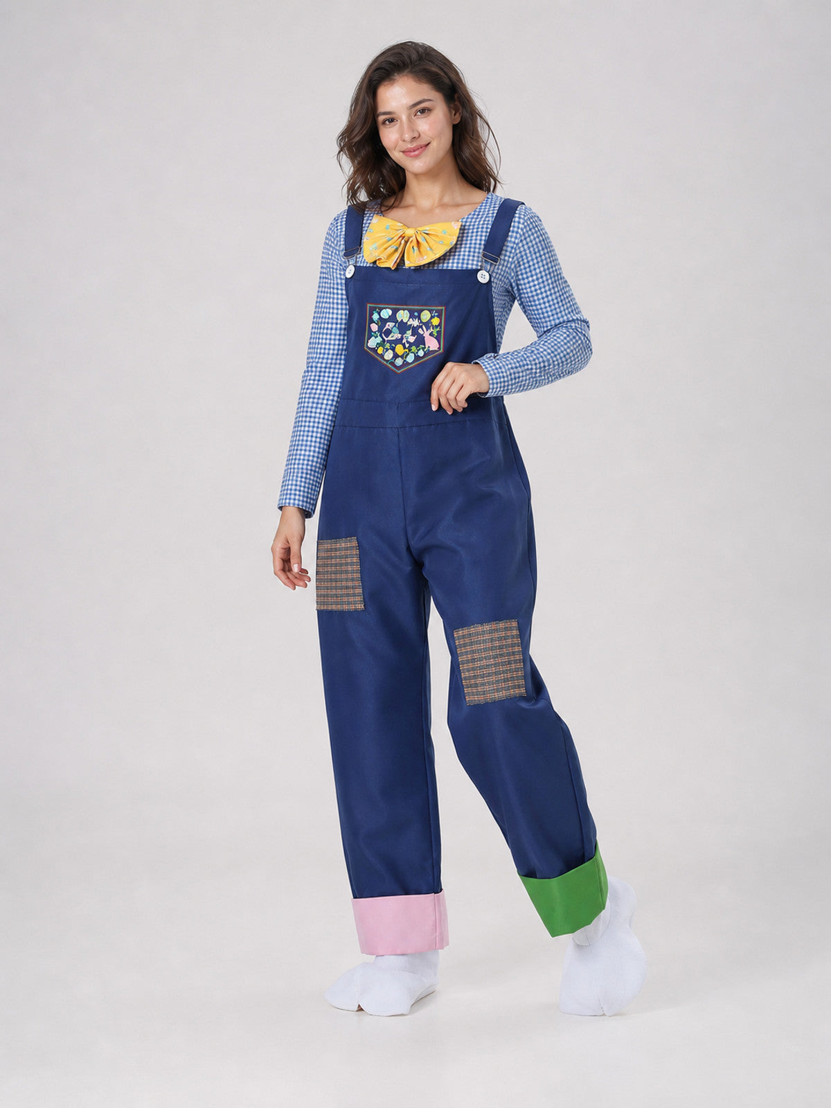 The Easter party rabbit costume is designed as a one-piece outfit with a bib and