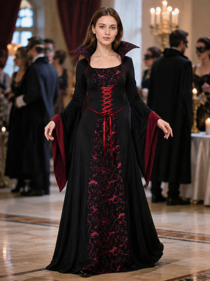 Black Carnival Dress with Burgundy Pattern lifestyle view