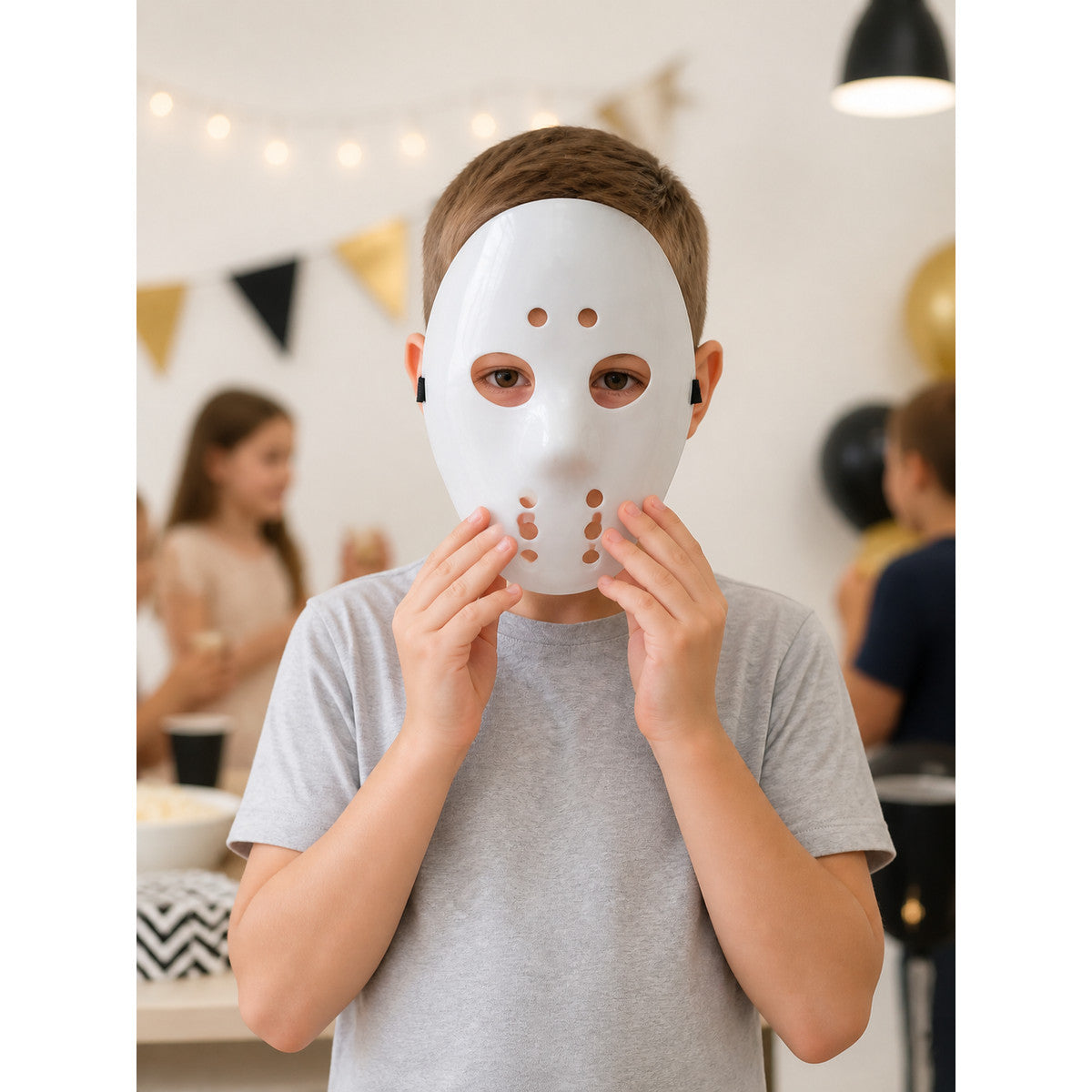 White Hockey Mask for Halloween Cosplay lifestyle view