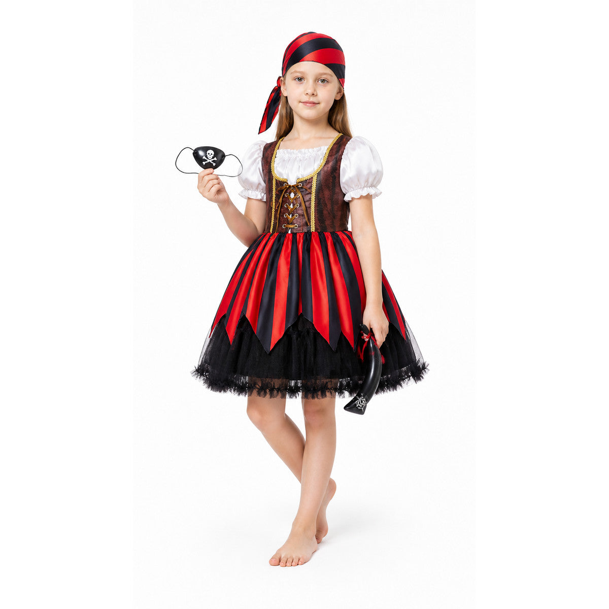 Red and Black Pirate Costume with Full Skirt Costumes detail