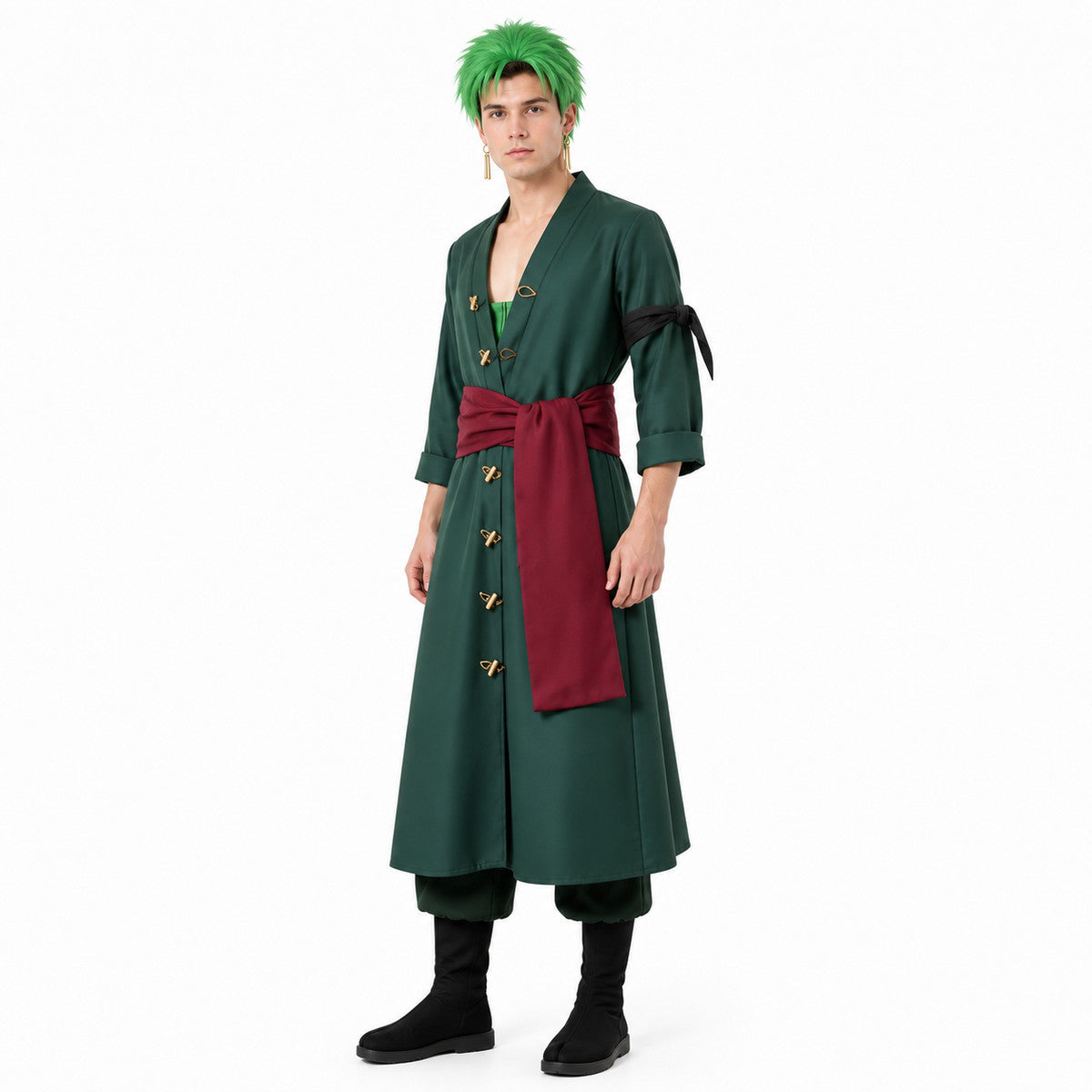 Roronoa Zoro Cosplay Costume in Green with Wig and Earrings Costume Wigs detail