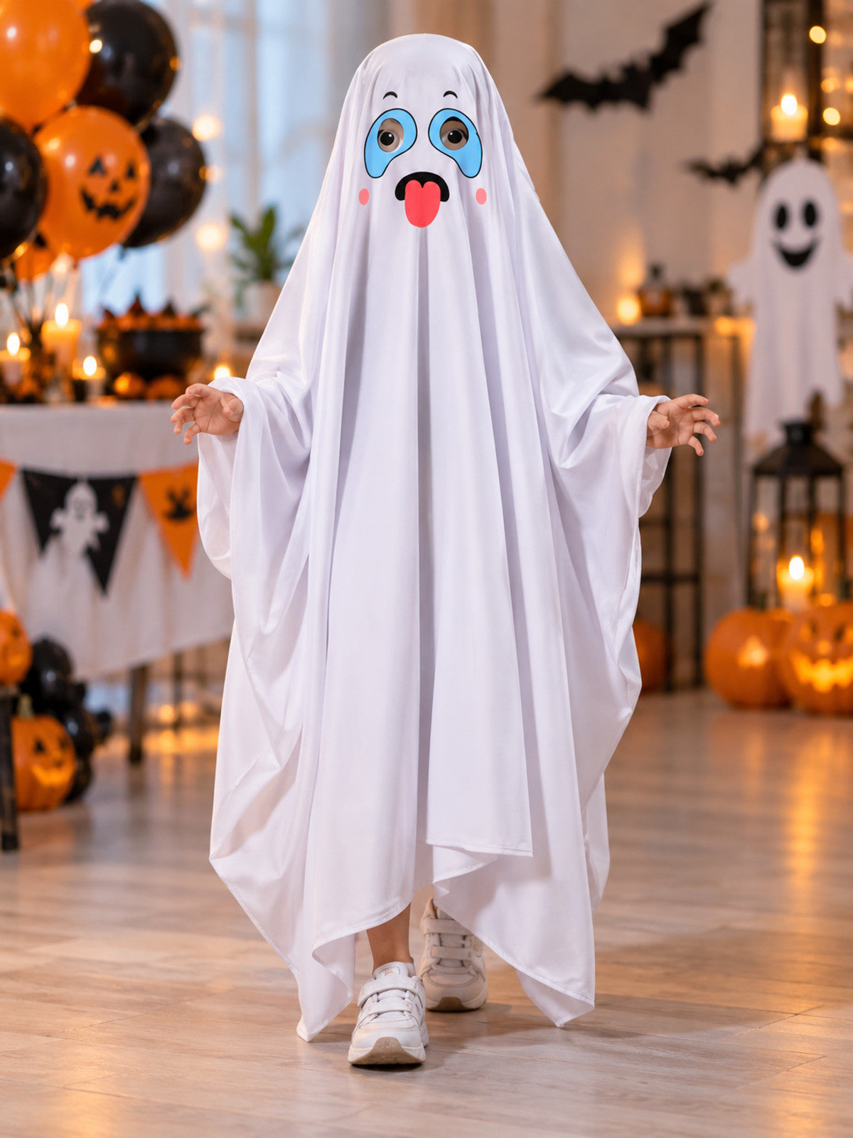 White Ghost Costume with Draping and Face Print