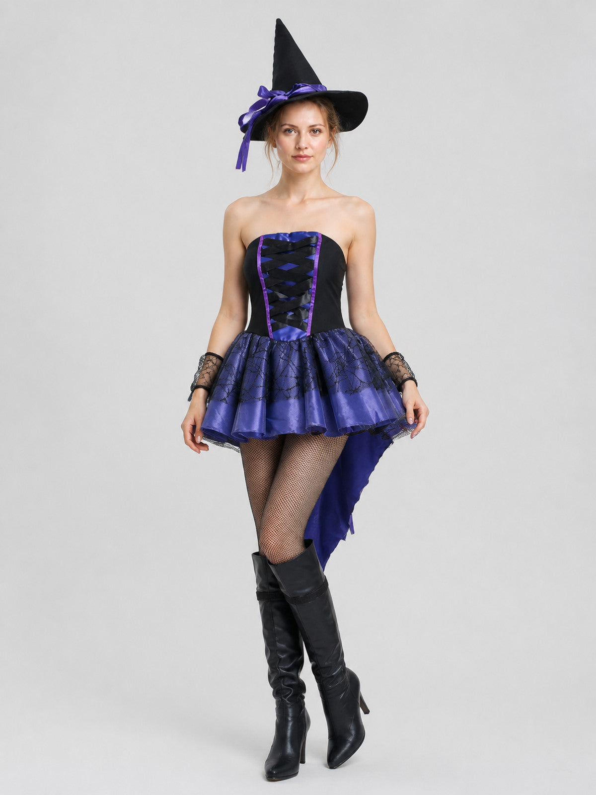 Long Witch Dress with Hat, Black and Purple, Cosplay