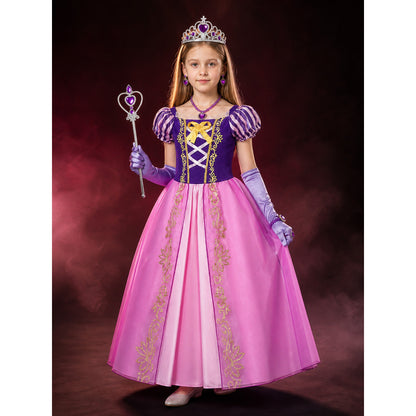 Girls' Princess Halloween Costume Dress Set With Crown, Jewelry, Wand And Gloves main product view