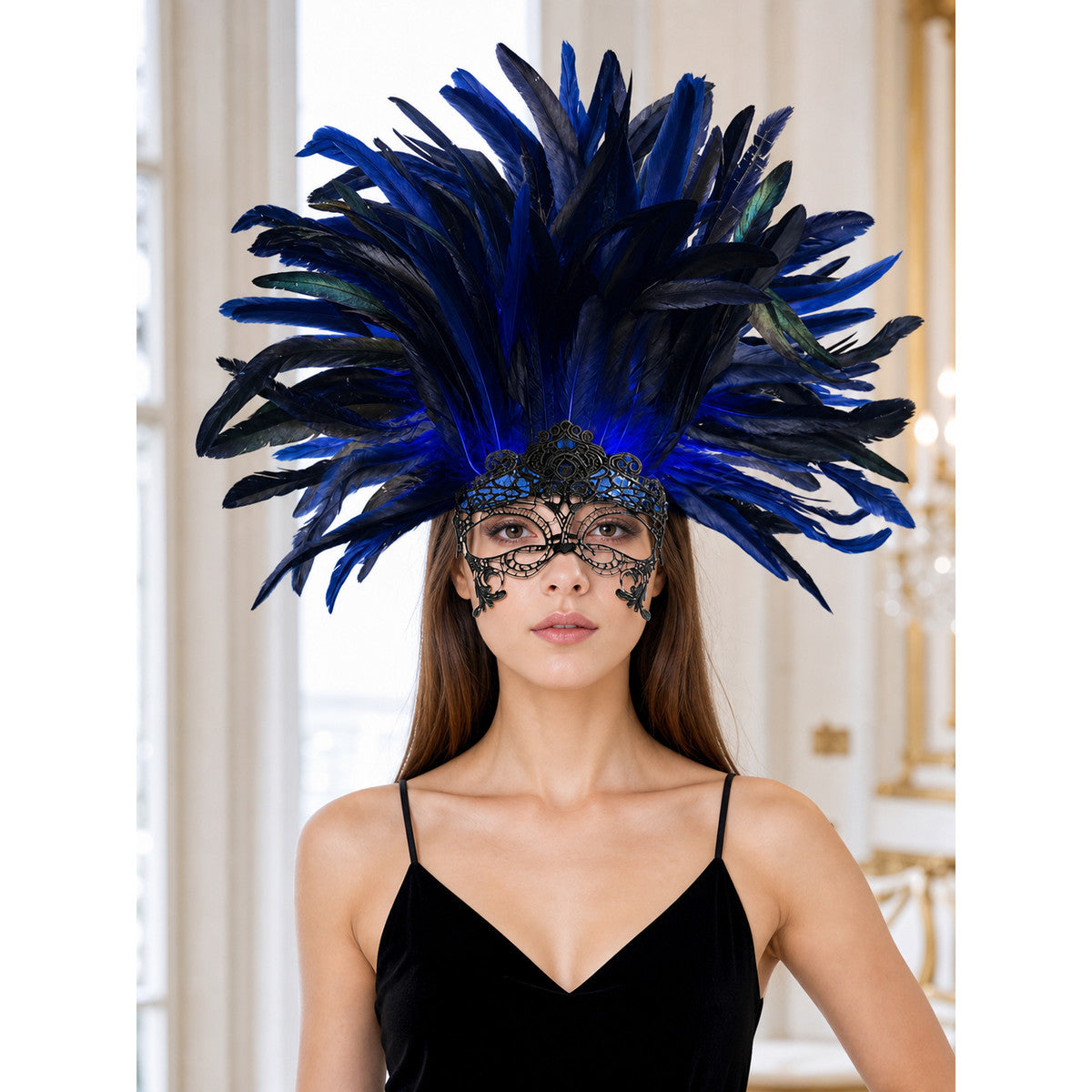 Carnival Headpiece with Feathers and Mask lifestyle