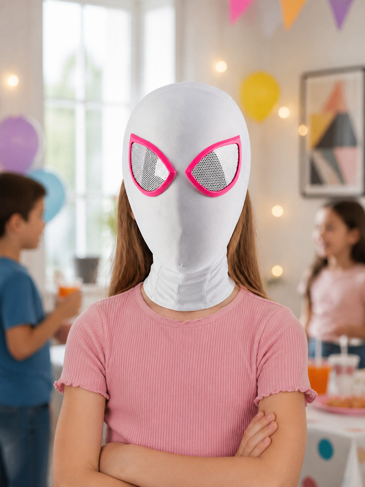 White and Pink Halloween and Cosplay Carnival Mask