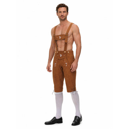 Bavarian-Style Embroidered Suspender Pants on-model front view