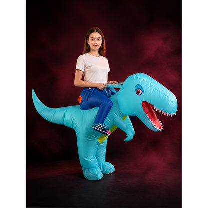 Funny Inflatable Blue-Green Dinosaur Costume for Kids and Adults with Open Mouth main product view