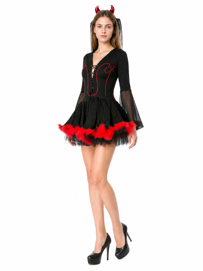 Black-and-Red Carnival Costume with Lacing Costumes detail