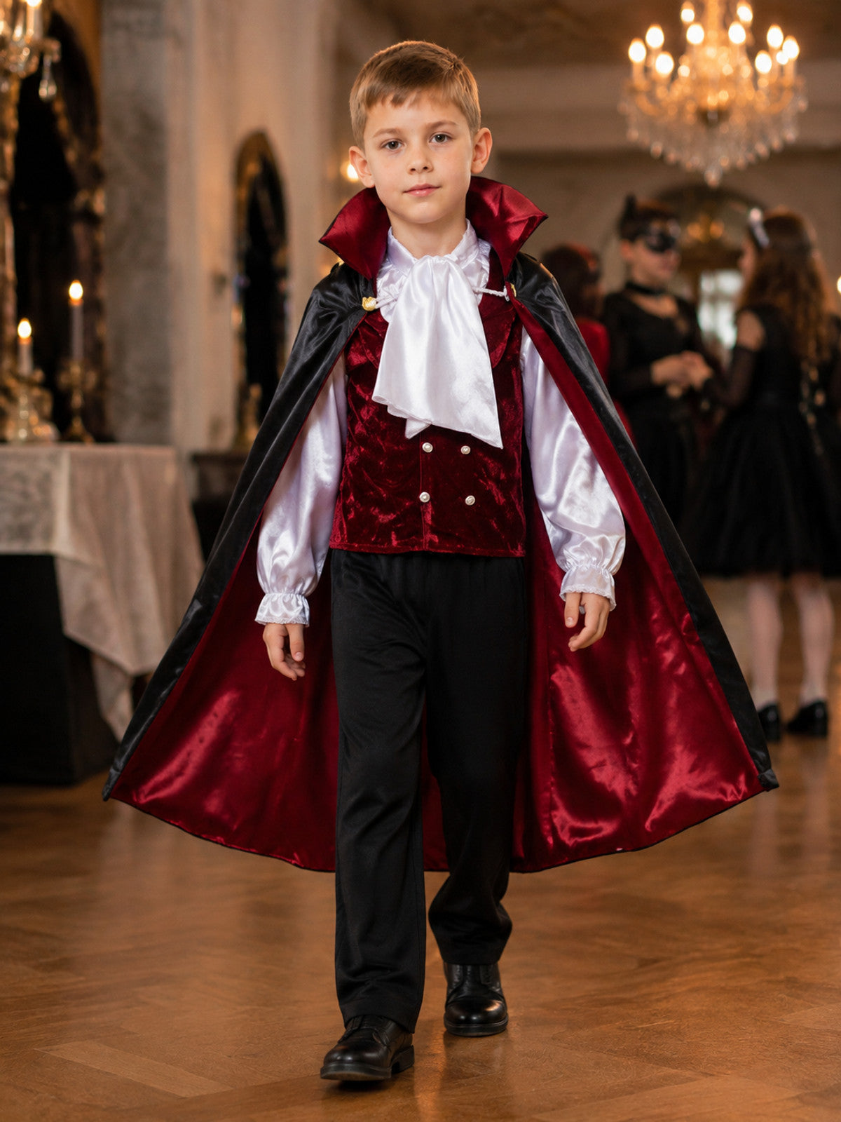 Carnival Vampire Costume with Vest, Pants, and Cape lifestyle view