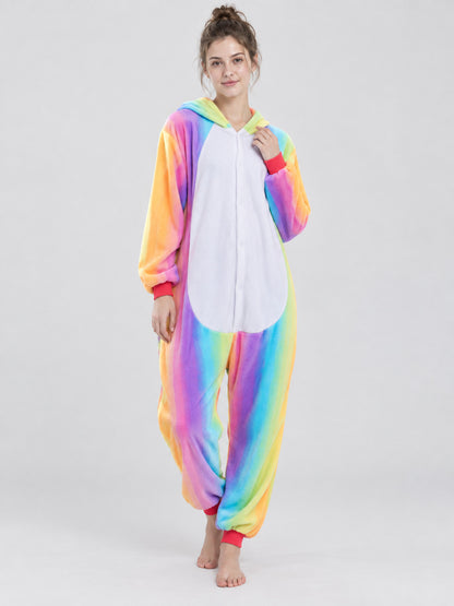 Hooded Pajama Jumpsuit with Rainbow Pattern