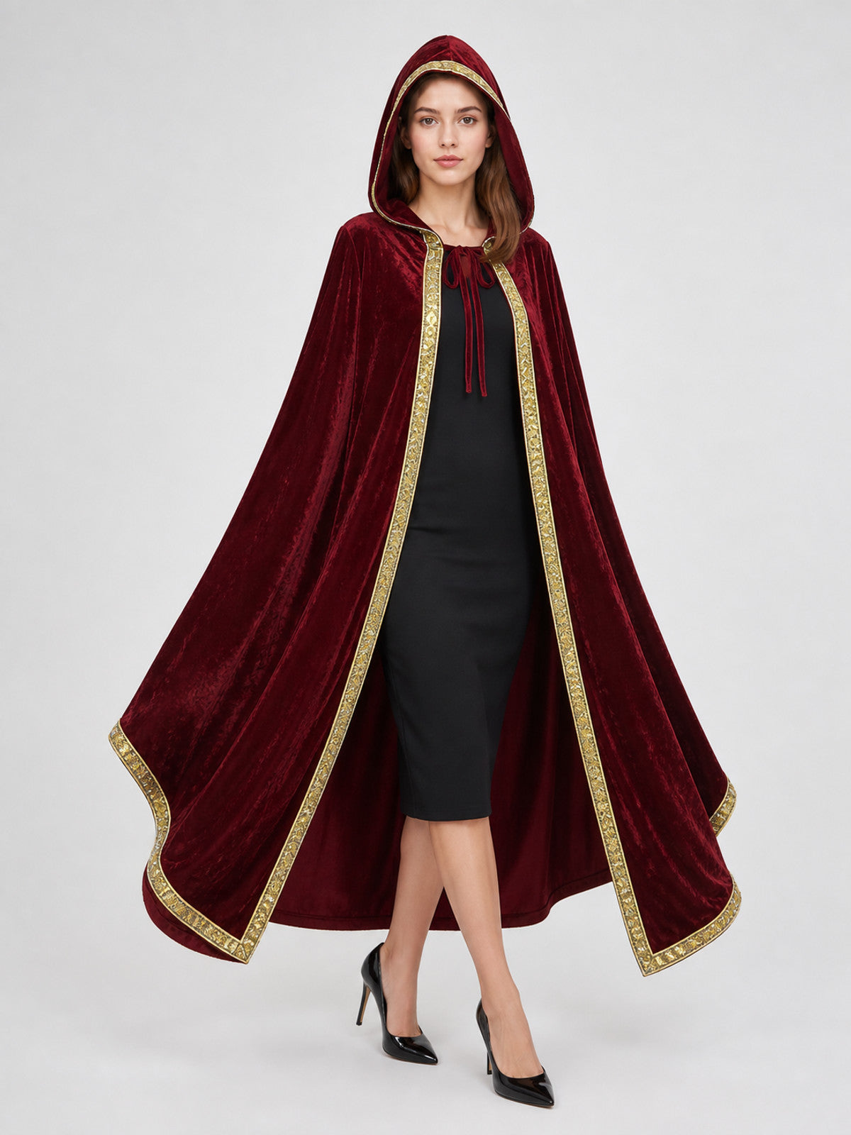 Burgundy Carnival Cape with Hood and Gold Trim occasion guide