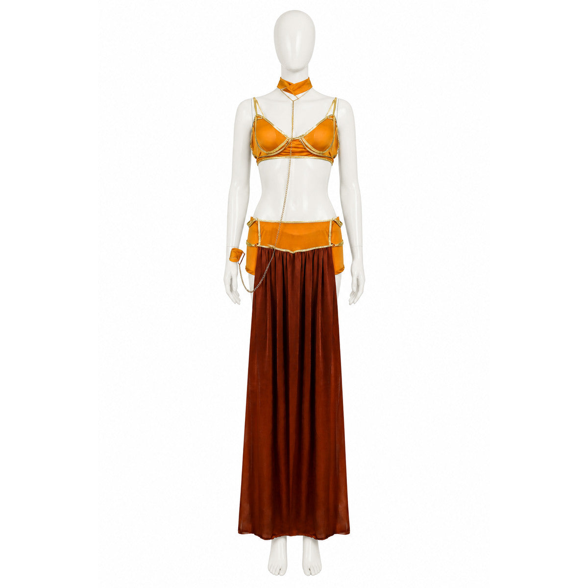 Long Off-the-Shoulder Dress in Orange and Brown Costume Dresses detail