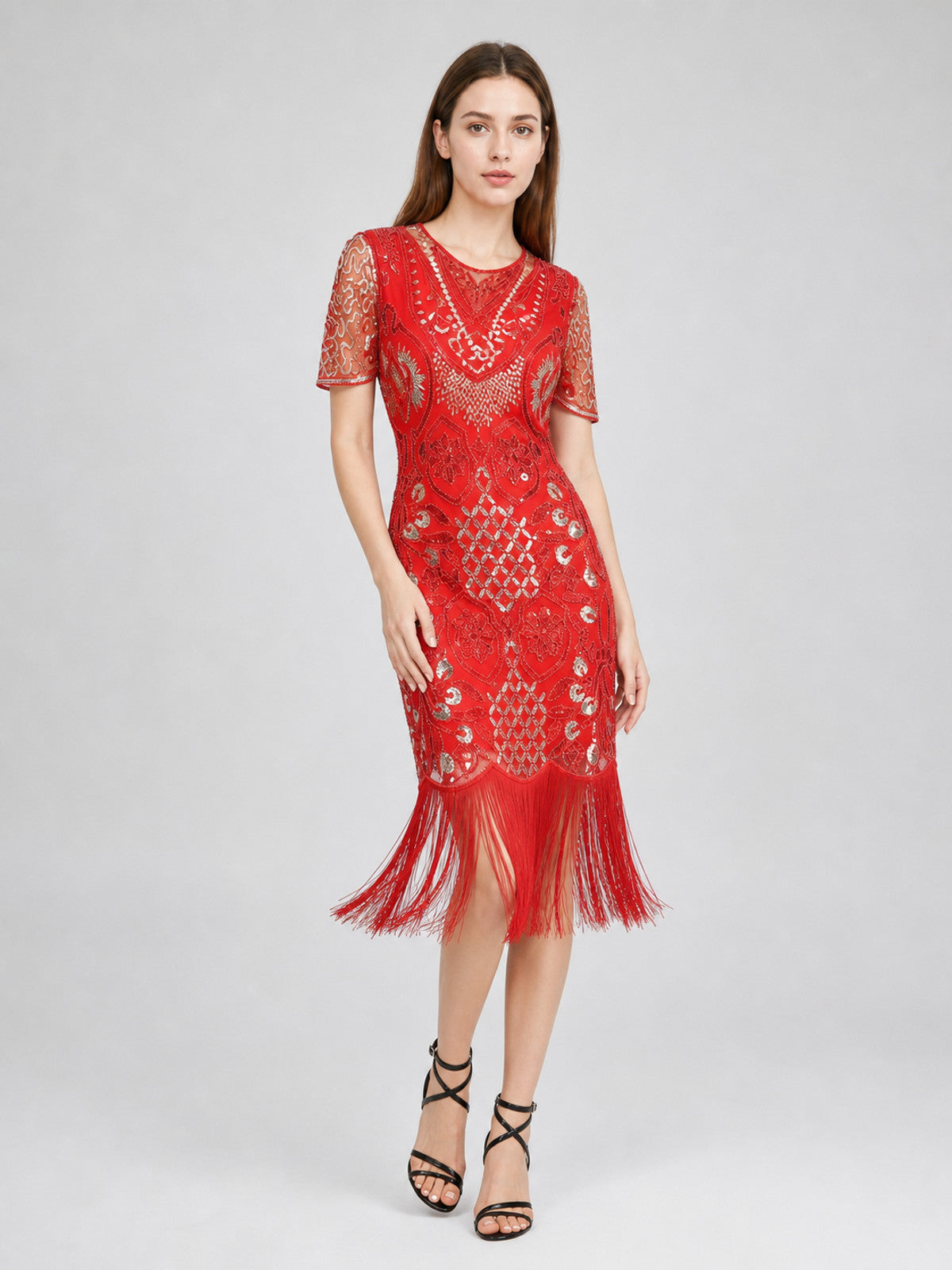 Retro-Style Cocktail Dress with Sequins and Fringe