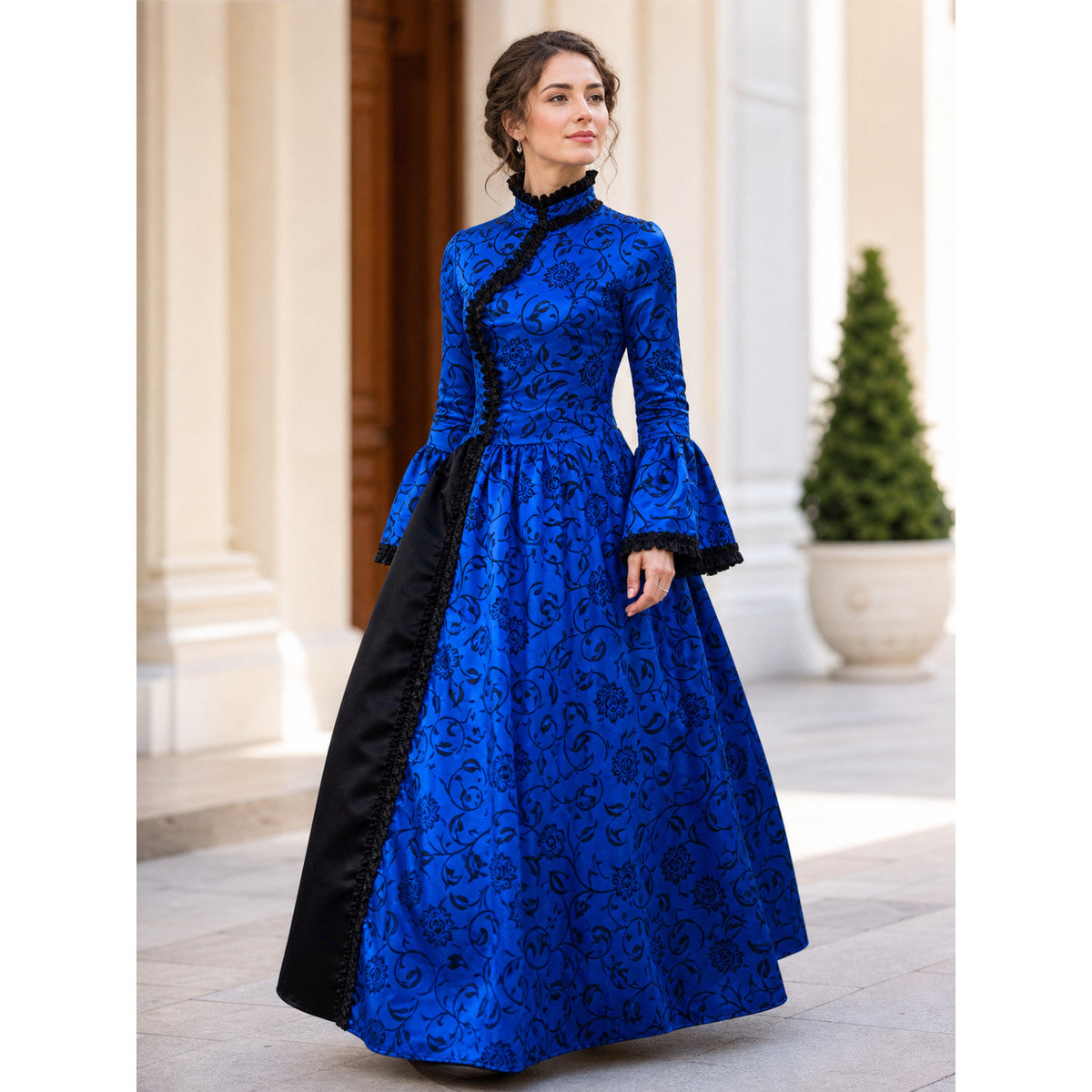 Vintage-style dress with a high neck and lace lifestyle view