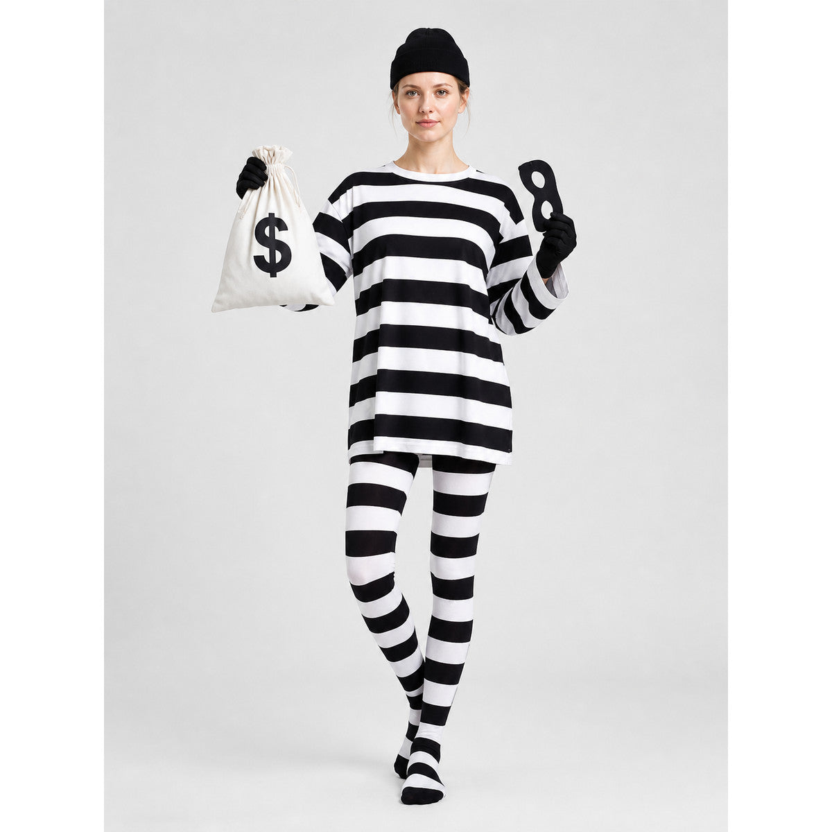 Black-and-White Striped Thief Character Costume Costumes detail