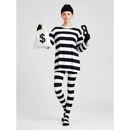 Black-and-White Striped Thief Character Costume Costumes detail