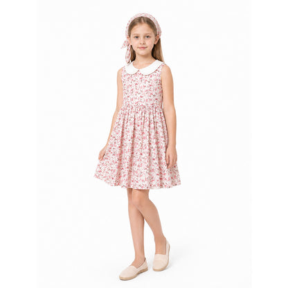 Floral Fitted Sleeveless Dress with White Collar
