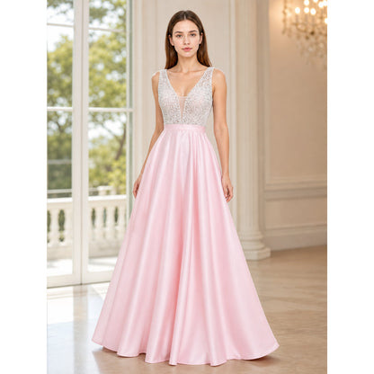 Floor-Length Evening Dress with a Deep V-Neckline lifestyle view
