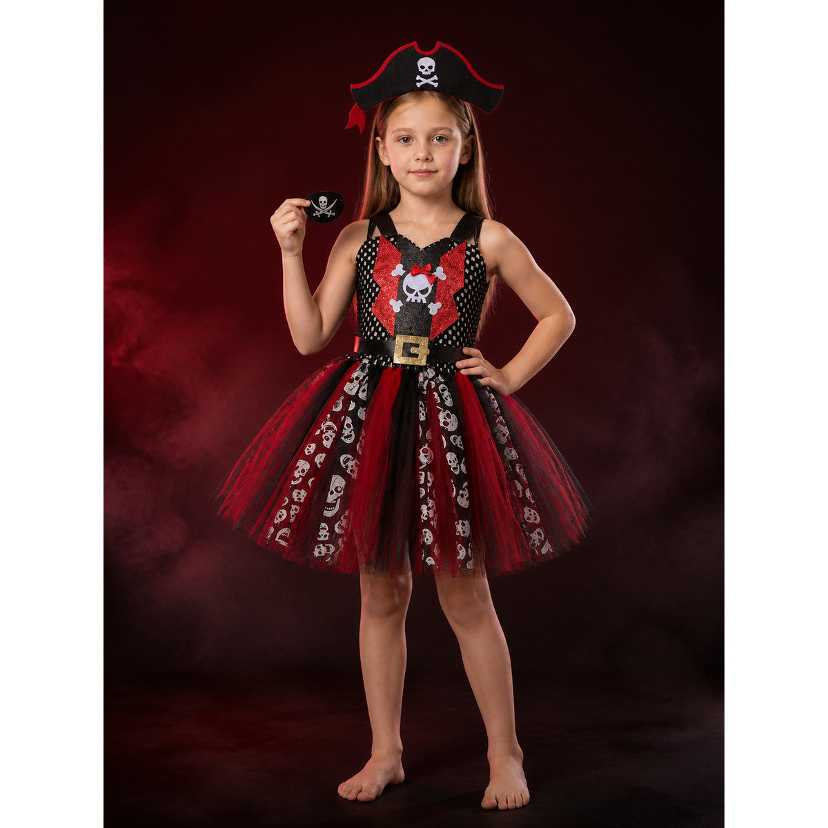 Kids Pirate Princess Dress Costume with Skull Pattern & Hat, Halloween Fancy main product view